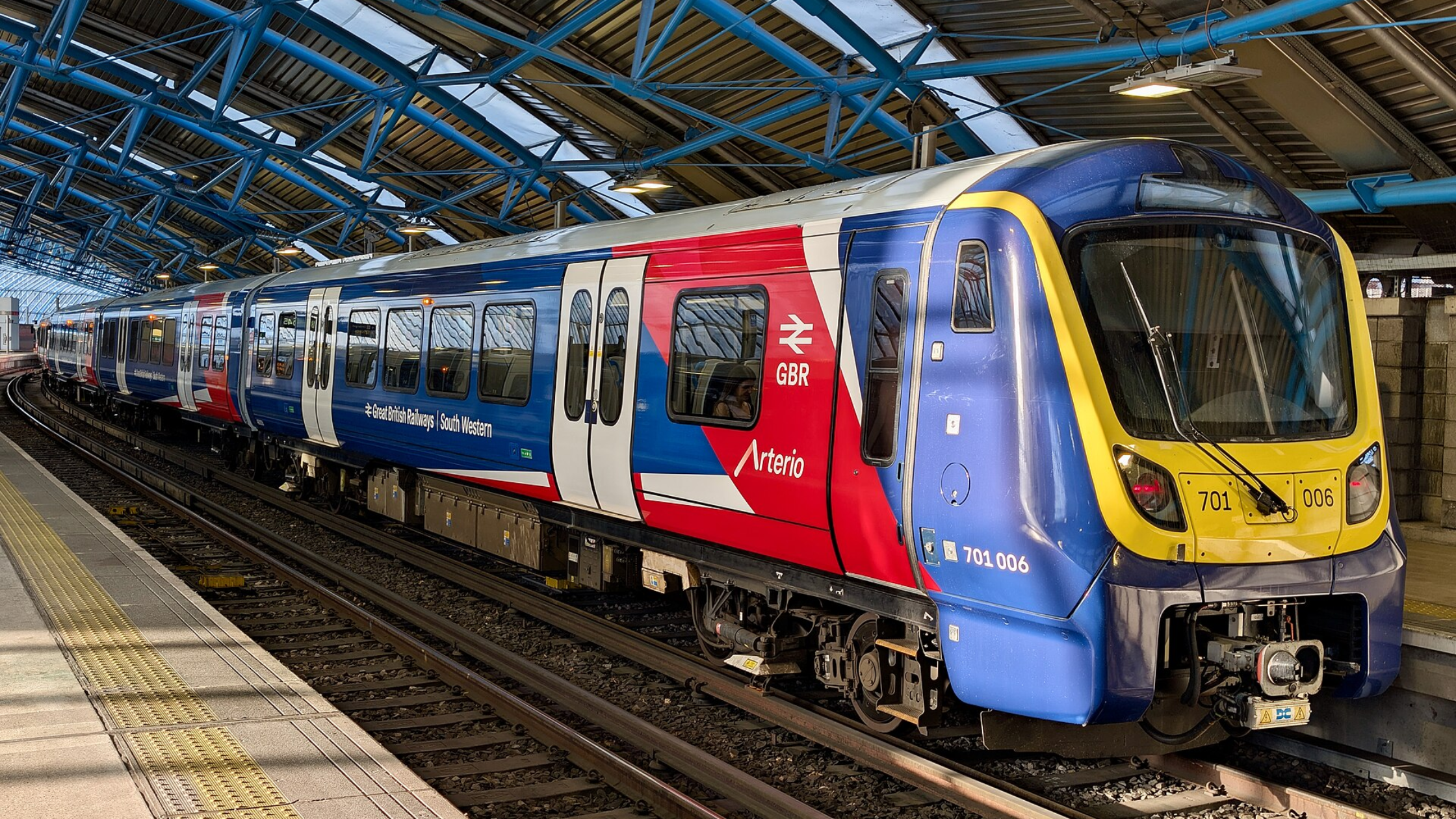 British Rail Class 701 in Great British Railways livery at London Waterloo railway station.